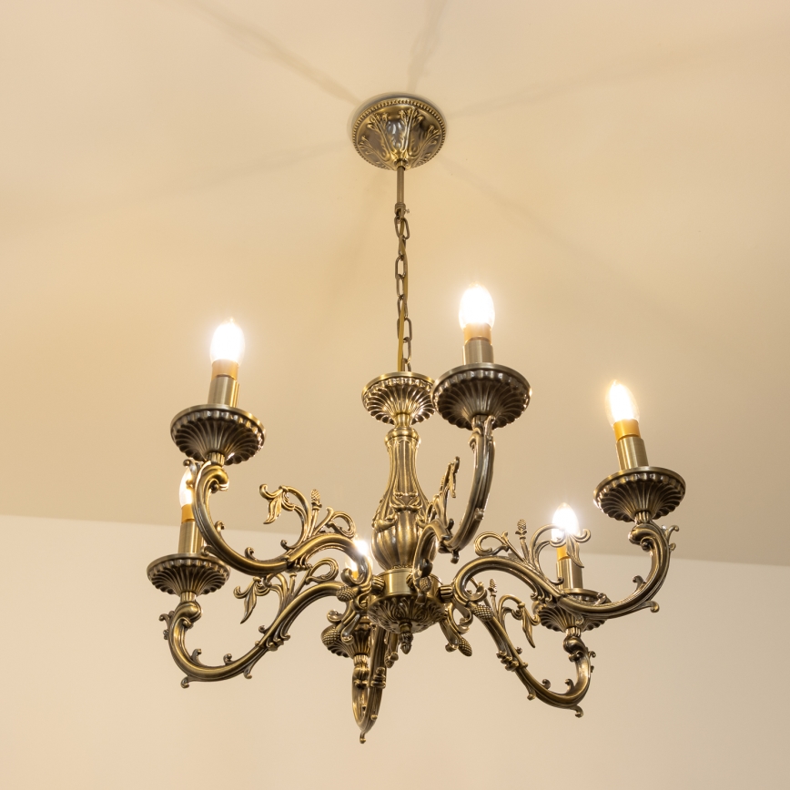 Brilagi - Lampadario a sospensione con catena CLASSIC 6xE14/60W/230V ottone