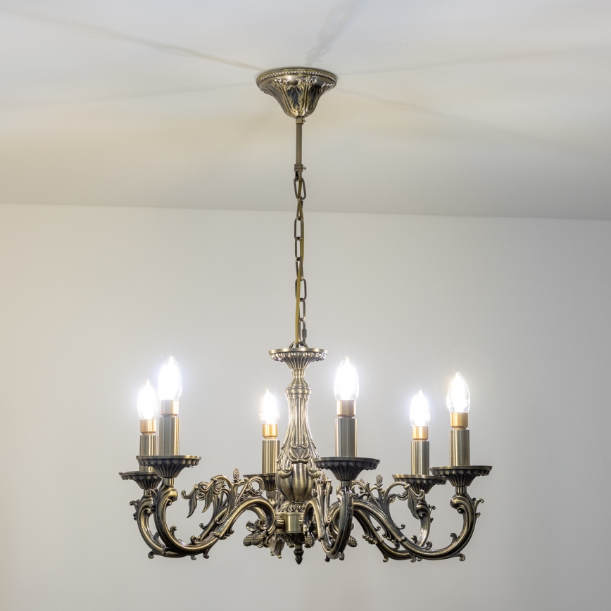 Brilagi - Lampadario a sospensione con catena CLASSIC 6xE14/60W/230V ottone