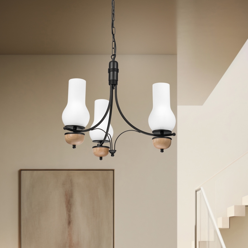 Brilagi - Lampadario a sospensione con catena COTTAGE 3xE14/40W/230V faggio/bianco
