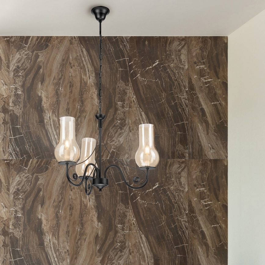 Brilagi - Lampadario a sospensione con catena COTTAGE 3xE14/40W/230V nero/marrone