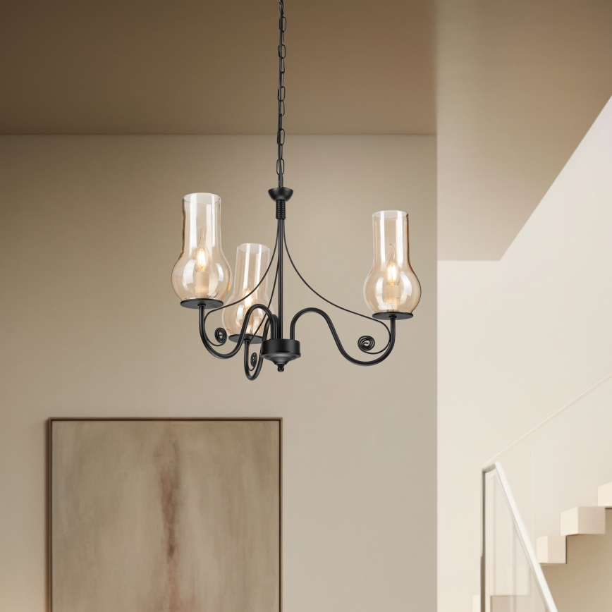 Brilagi - Lampadario a sospensione con catena COTTAGE 3xE14/40W/230V nero/marrone