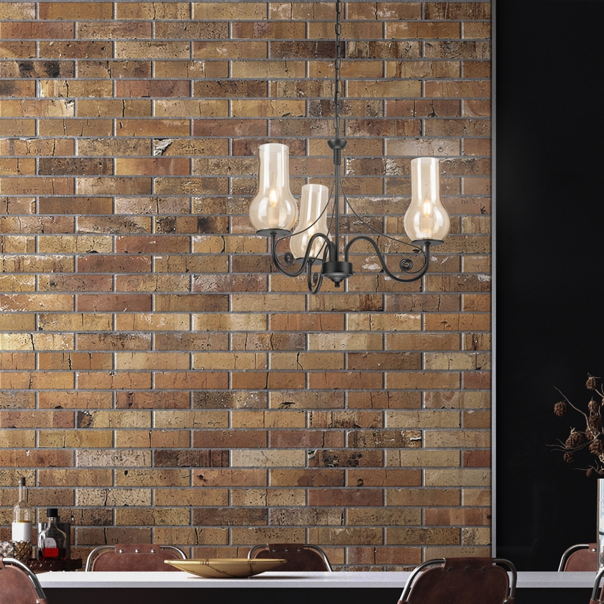 Brilagi - Lampadario a sospensione con catena COTTAGE 3xE14/40W/230V nero/marrone