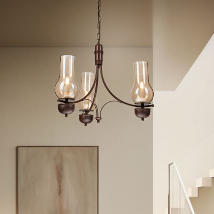 Brilagi - Lampadario a sospensione con catena COTTAGE 3xE14/40W/230V quercia/marrone