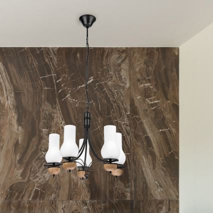 Brilagi - Lampadario a sospensione con catena COTTAGE 5xE14/40W/230V faggio/bianco