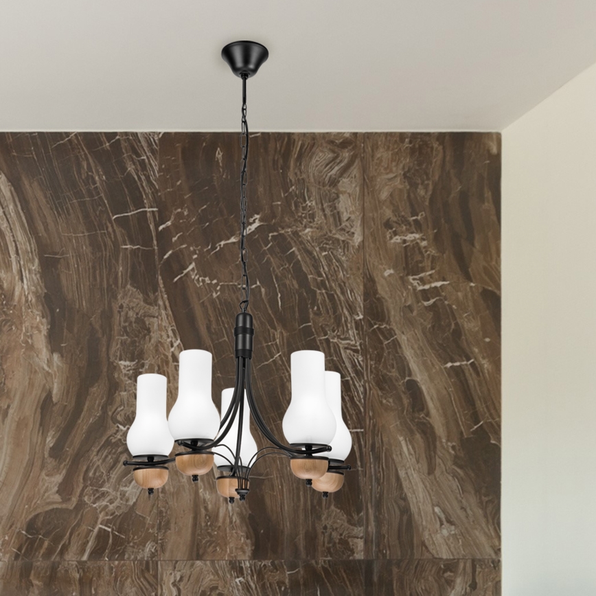 Brilagi - Lampadario a sospensione con catena COTTAGE 5xE14/40W/230V faggio/bianco