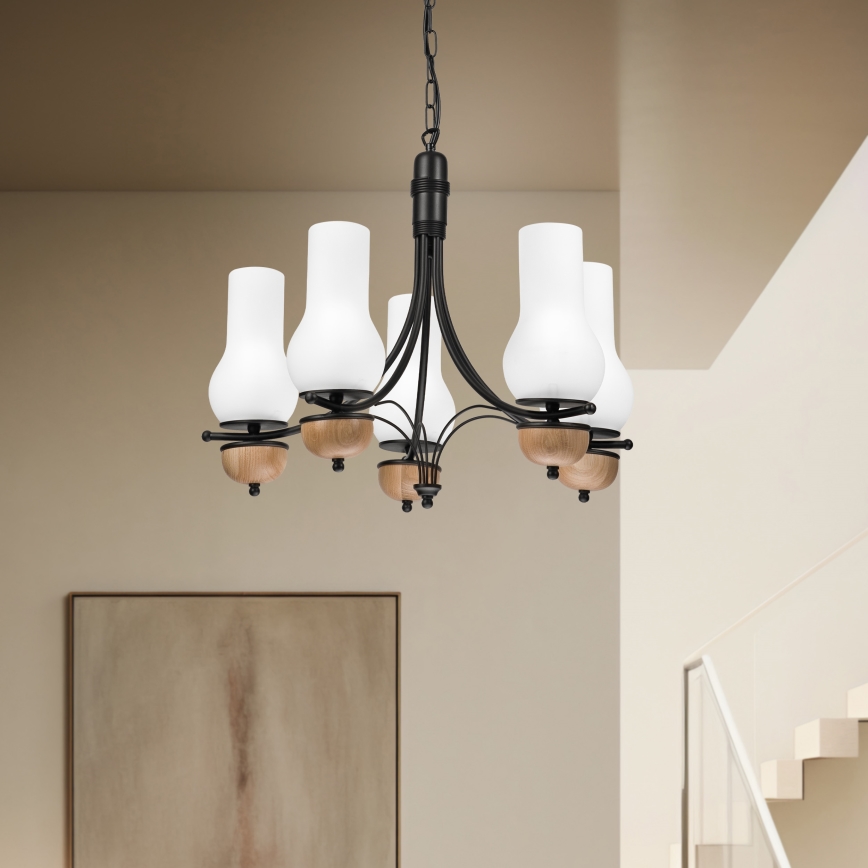 Brilagi - Lampadario a sospensione con catena COTTAGE 5xE14/40W/230V faggio/bianco