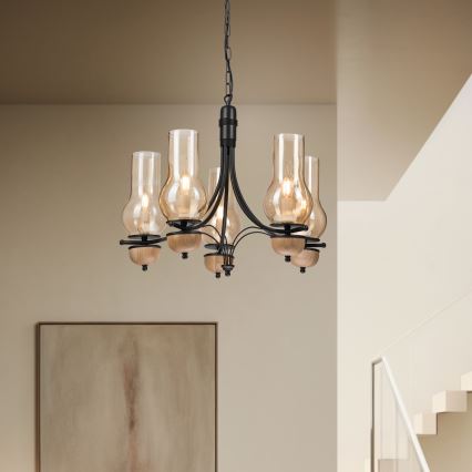 Brilagi - Lampadario a sospensione con catena COTTAGE 5xE14/40W/230V faggio/marrone
