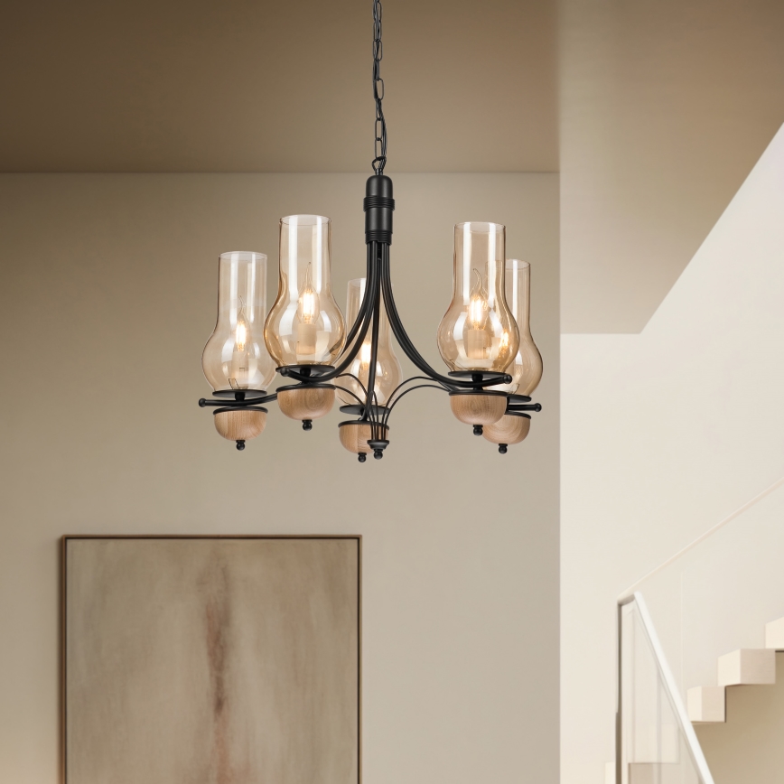 Brilagi - Lampadario a sospensione con catena COTTAGE 5xE14/40W/230V faggio/marrone