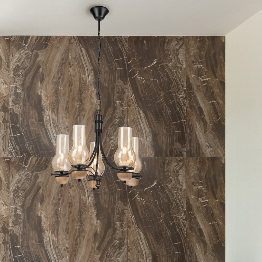 Brilagi - Lampadario a sospensione con catena COTTAGE 5xE14/40W/230V faggio/marrone