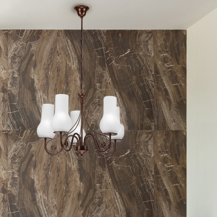 Brilagi - Lampadario a sospensione con catena COTTAGE 5xE14/40W/230V marrone/bianco