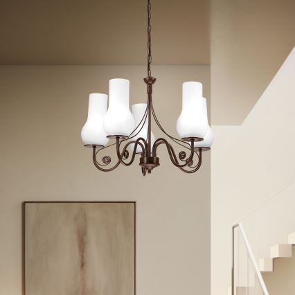 Brilagi - Lampadario a sospensione con catena COTTAGE 5xE14/40W/230V marrone/bianco