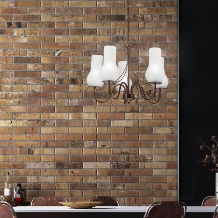 Brilagi - Lampadario a sospensione con catena COTTAGE 5xE14/40W/230V marrone/bianco