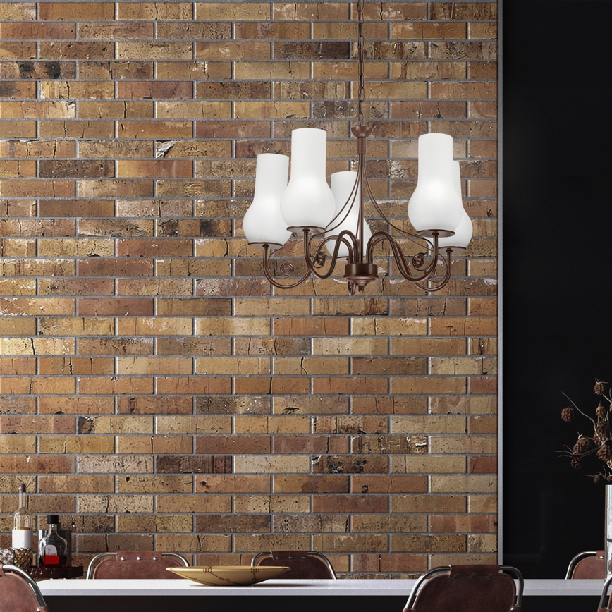Brilagi - Lampadario a sospensione con catena COTTAGE 5xE14/40W/230V marrone/bianco