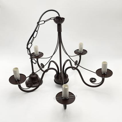 Brilagi - Lampadario a sospensione con catena COTTAGE 5xE14/40W/230V marrone/bianco