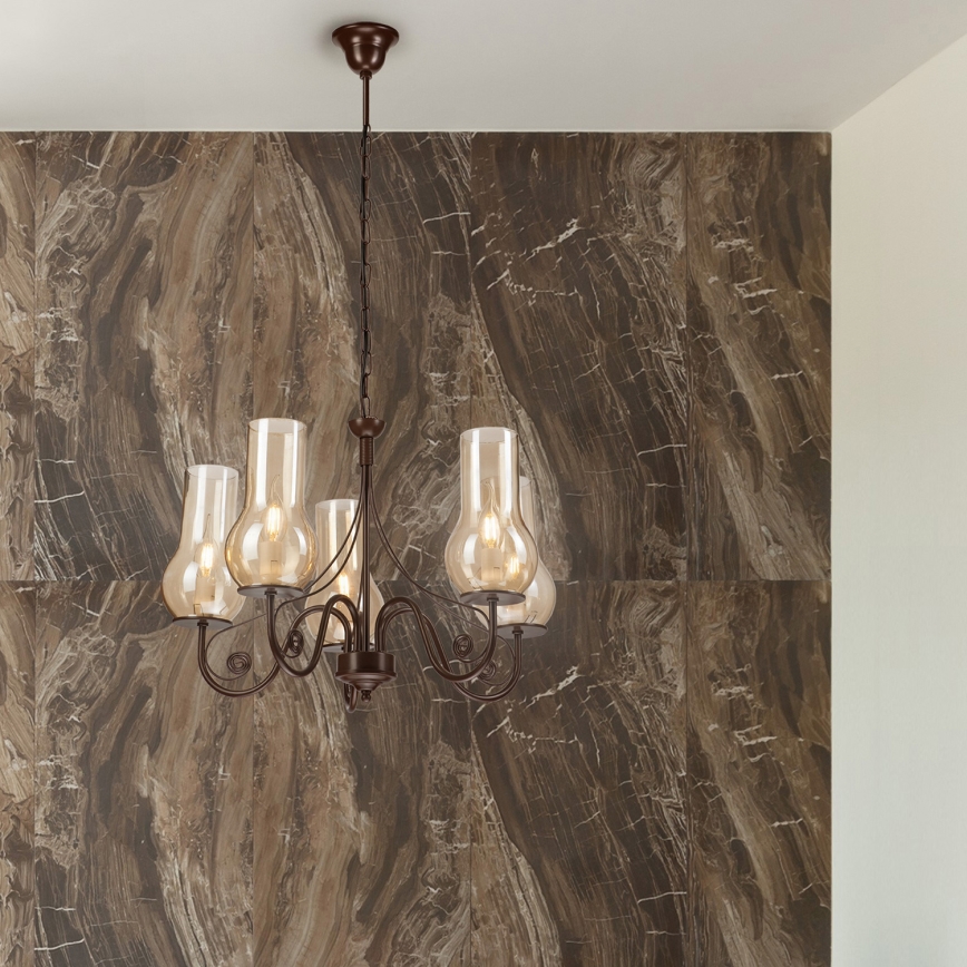 Brilagi - Lampadario a sospensione con catena COTTAGE 5xE14/40W/230V marrone