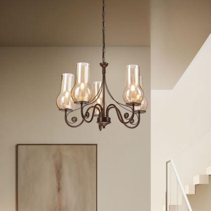 Brilagi - Lampadario a sospensione con catena COTTAGE 5xE14/40W/230V marrone