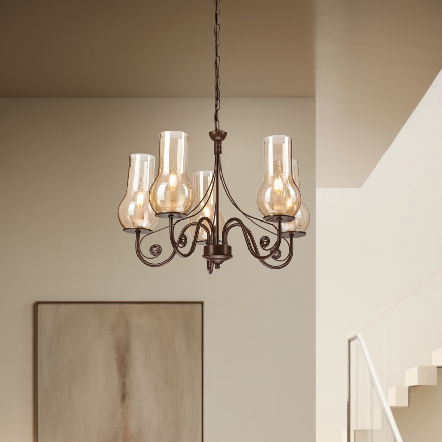 Brilagi - Lampadario a sospensione con catena COTTAGE 5xE14/40W/230V marrone