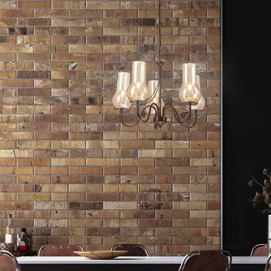 Brilagi - Lampadario a sospensione con catena COTTAGE 5xE14/40W/230V marrone