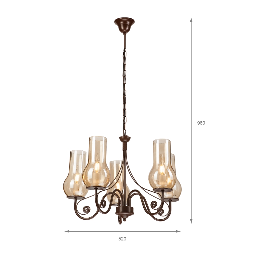 Brilagi - Lampadario a sospensione con catena COTTAGE 5xE14/40W/230V marrone