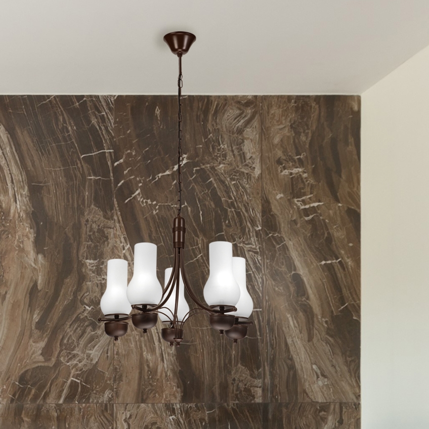 Brilagi - Lampadario a sospensione con catena COTTAGE 5xE14/40W/230V quercia/bianco
