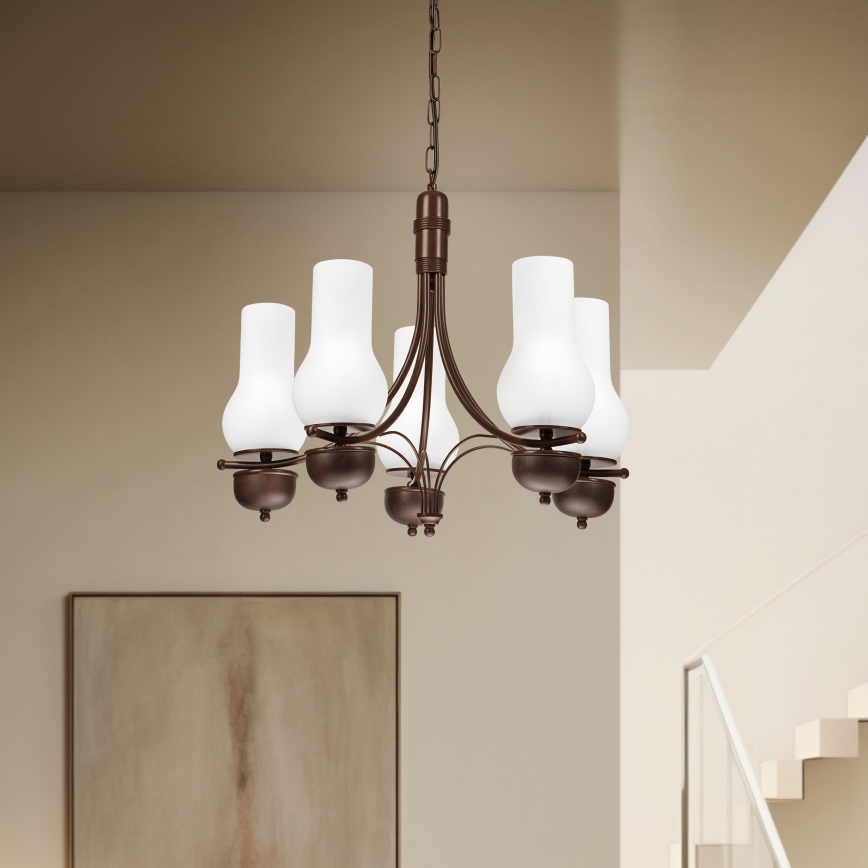 Brilagi - Lampadario a sospensione con catena COTTAGE 5xE14/40W/230V quercia/bianco