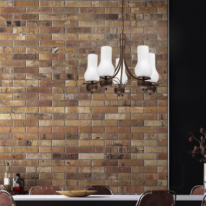 Brilagi - Lampadario a sospensione con catena COTTAGE 5xE14/40W/230V quercia/bianco
