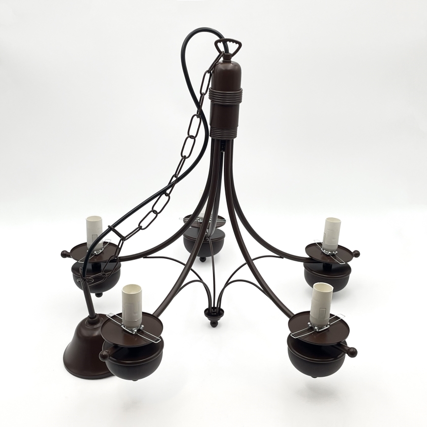 Brilagi - Lampadario a sospensione con catena COTTAGE 5xE14/40W/230V quercia/bianco