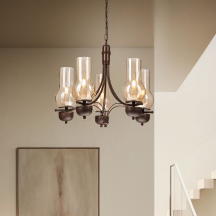 Brilagi - Lampadario a sospensione con catena COTTAGE 5xE14/40W/230V quercia/marrone