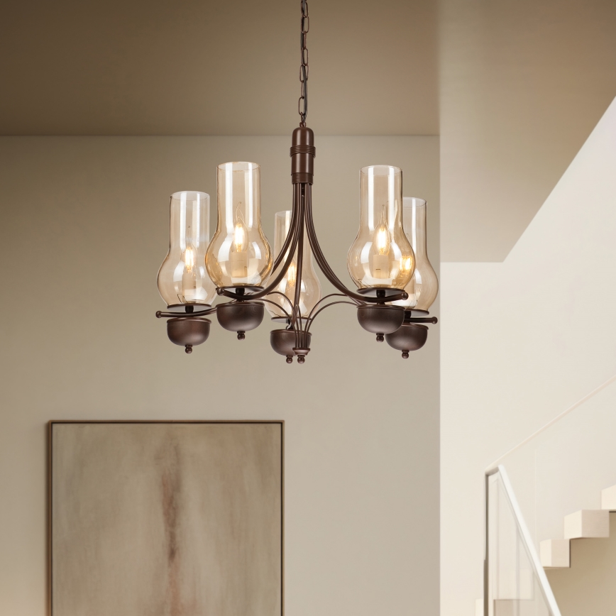 Brilagi - Lampadario a sospensione con catena COTTAGE 5xE14/40W/230V quercia/marrone
