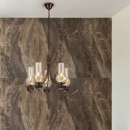 Brilagi - Lampadario a sospensione con catena COTTAGE 5xE14/40W/230V quercia/marrone