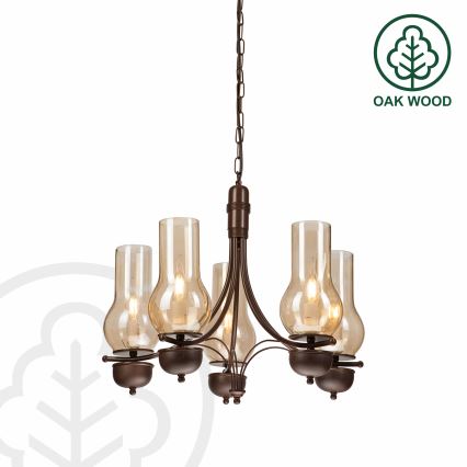 Brilagi - Lampadario a sospensione con catena COTTAGE 5xE14/40W/230V quercia/marrone