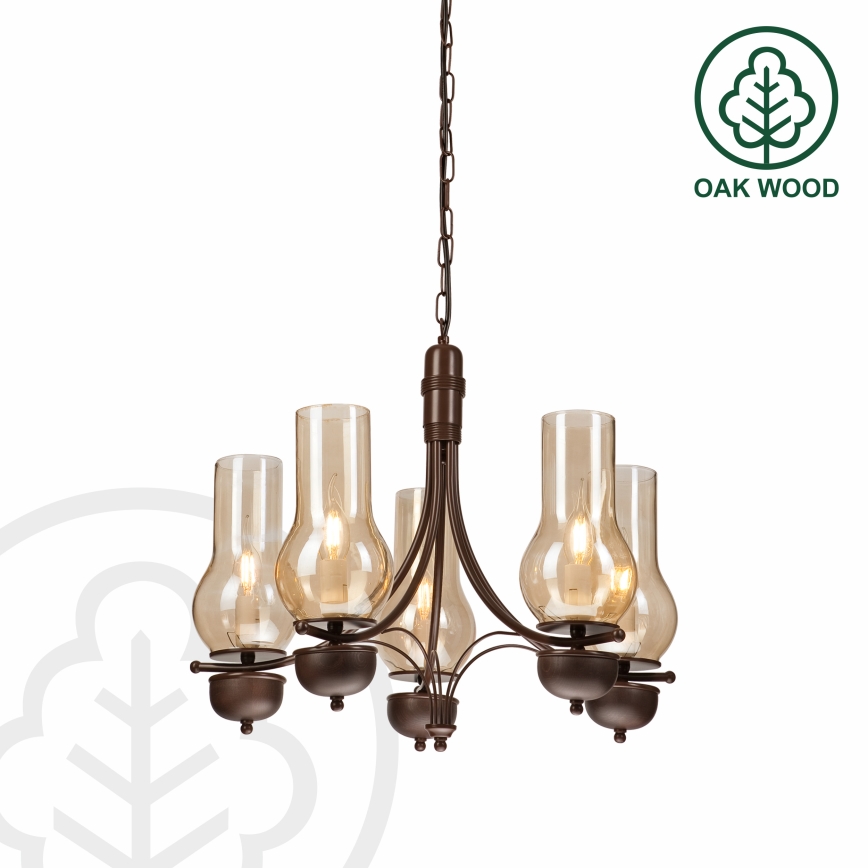 Brilagi - Lampadario a sospensione con catena COTTAGE 5xE14/40W/230V quercia/marrone