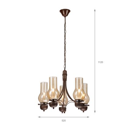 Brilagi - Lampadario a sospensione con catena COTTAGE 5xE14/40W/230V quercia/marrone