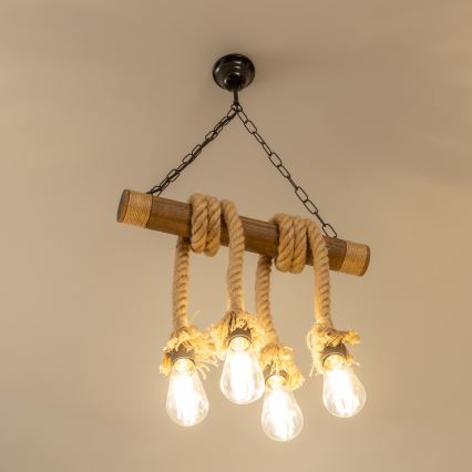 Brilagi - Lampadario a sospensione con catena KOS 4xE27/60W/230V faggio