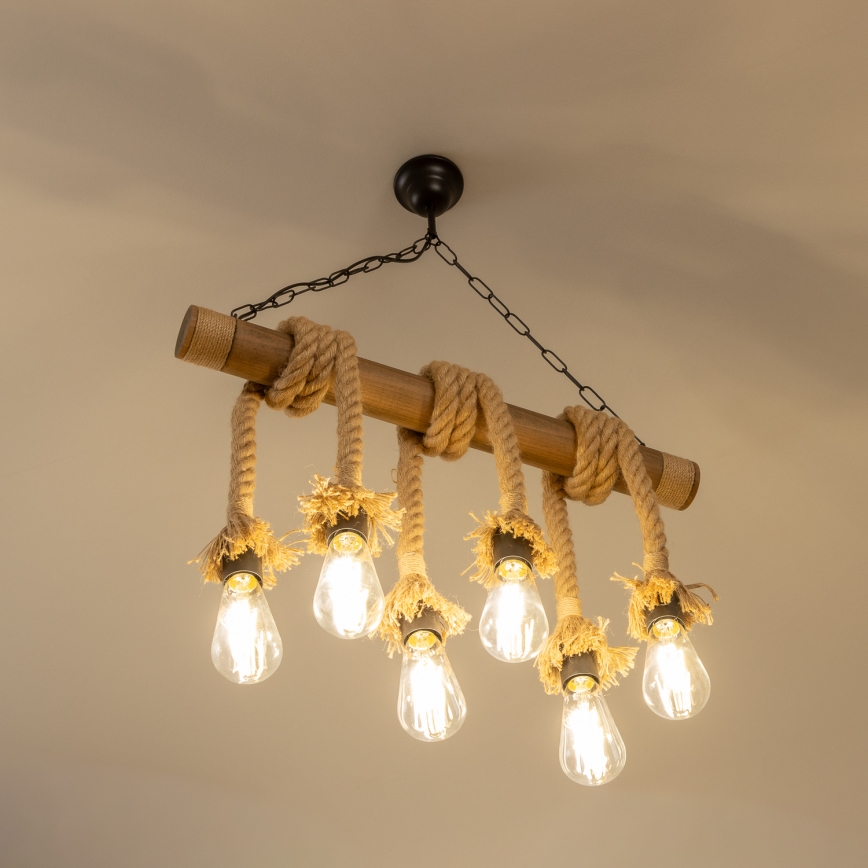 Brilagi - Lampadario a sospensione con catena KOS 6xE27/60W/230V faggio