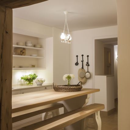 Brilagi - Lampadario a sospensione con catena QUEEN 2xE14/40W/230V faggio/color crema