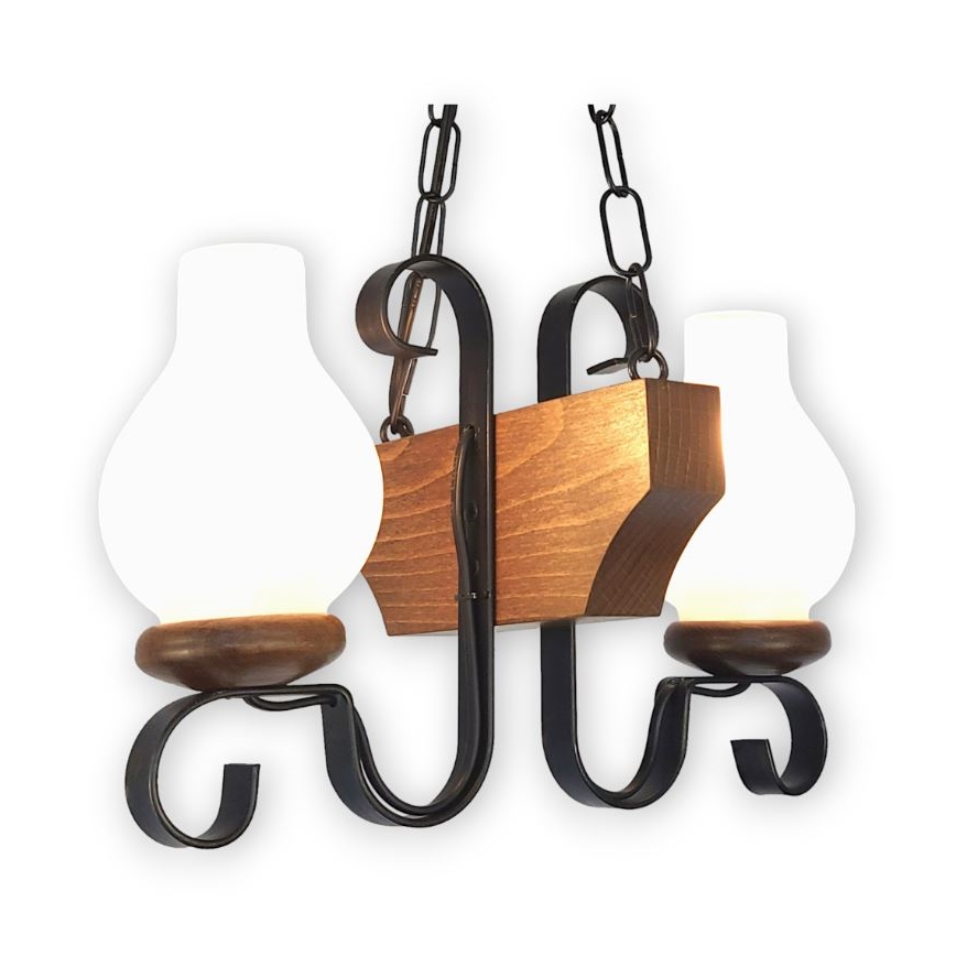 Brilagi - Lampadario a sospensione con catena QUEEN 2xE14/40W/230V faggio/noce