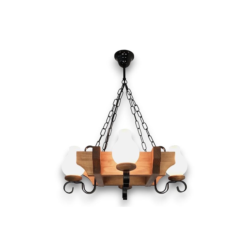 Brilagi - Lampadario a sospensione con catena QUEEN 4xE14/40W/230V faggio