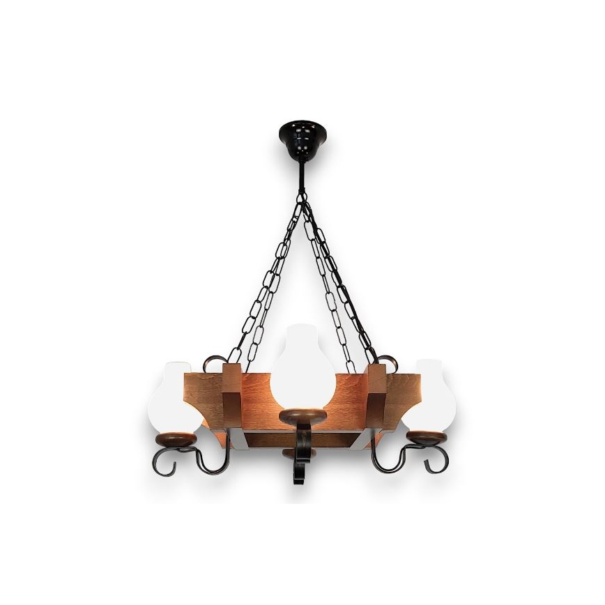 Brilagi - Lampadario a sospensione con catena QUEEN 4xE14/40W/230V faggio/noce