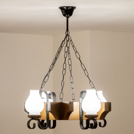 Brilagi - Lampadario a sospensione con catena QUEEN 4xE14/40W/230V faggio/noce