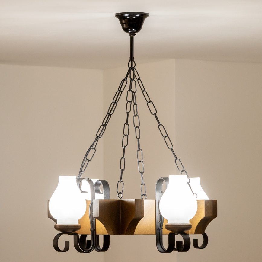 Brilagi - Lampadario a sospensione con catena QUEEN 4xE14/40W/230V faggio/noce