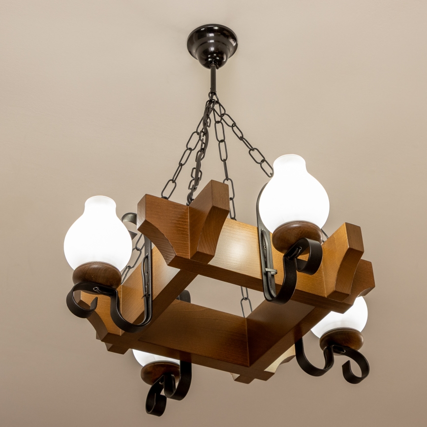 Brilagi - Lampadario a sospensione con catena QUEEN 4xE14/40W/230V faggio/noce