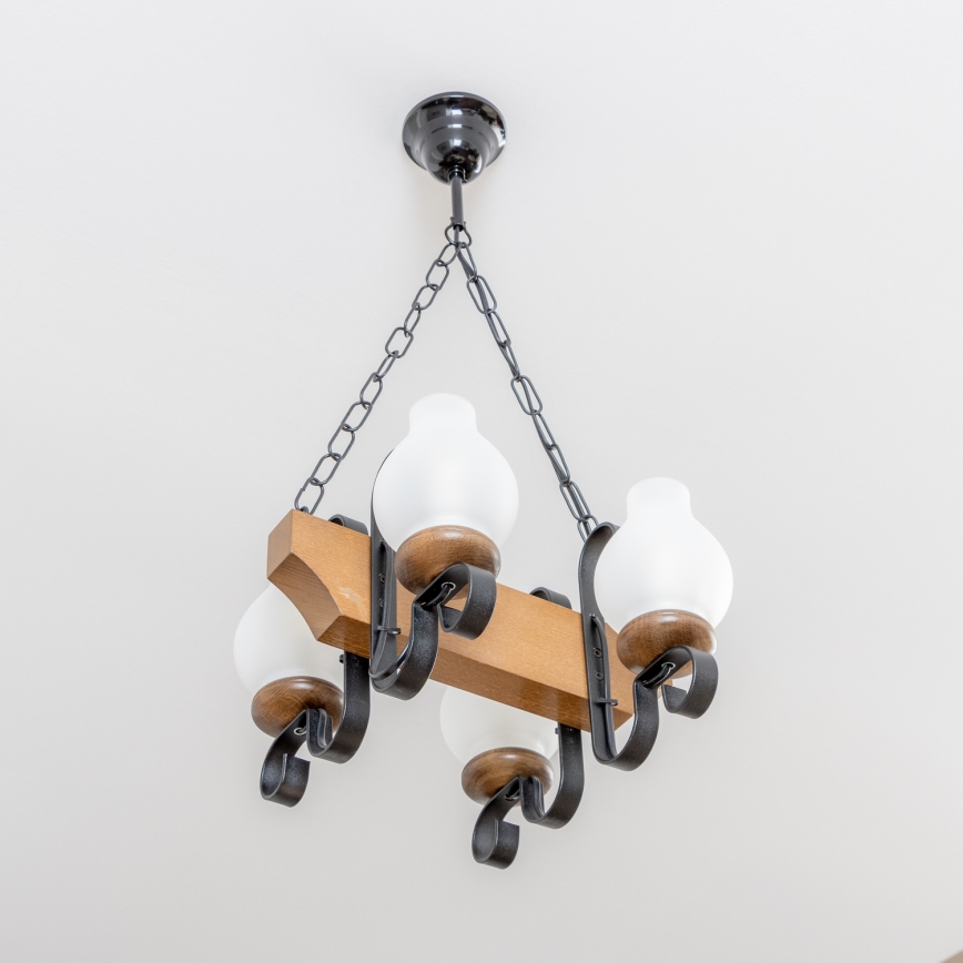 Brilagi - Lampadario a sospensione con catena QUEEN 4xE14/40W/230V faggio/noce