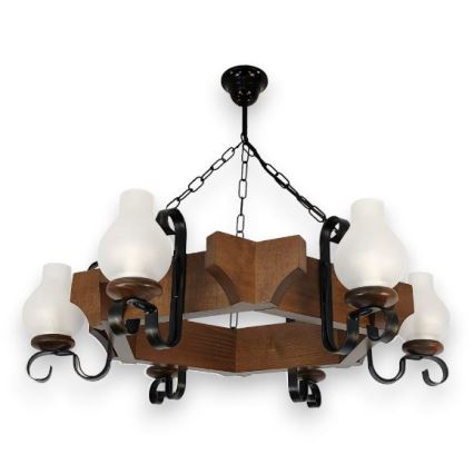 Brilagi - Lampadario a sospensione con catena QUEEN 6xE14/40W/230V faggio/noce