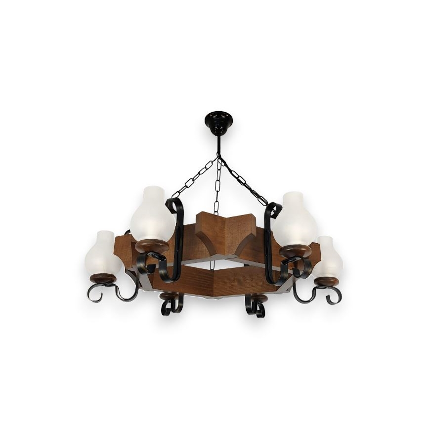 Brilagi - Lampadario a sospensione con catena QUEEN 6xE14/40W/230V faggio/noce