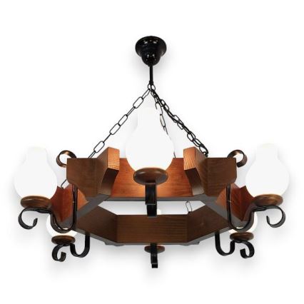 Brilagi - Lampadario a sospensione con catena QUEEN 6xE14/40W/230V faggio/noce