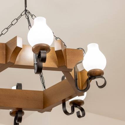 Brilagi - Lampadario a sospensione con catena QUEEN 6xE14/40W/230V faggio/noce