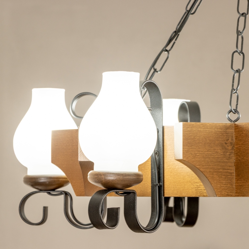 Brilagi - Lampadario a sospensione con catena QUEEN 6xE14/40W/230V faggio/noce