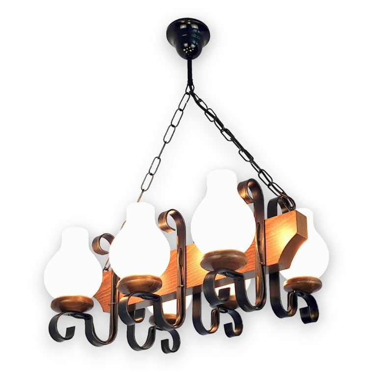 Brilagi - Lampadario a sospensione con catena QUEEN 6xE14/40W/230V faggio/noce