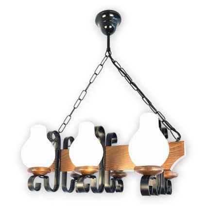 Brilagi - Lampadario a sospensione con catena QUEEN 6xE14/40W/230V faggio/noce